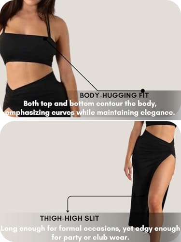 Image of GRECIILOOKS Women Two Piece Co-Ord Set | Crop Top & High Slit Maxi Skirt | Party Look Stylish Summer Co Ord Set Outfit | Figure Hugging Maxi Dress|Perfect for Casual Outings