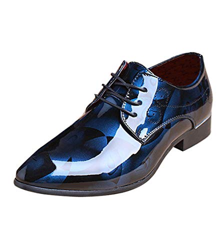 Image of Men Fashion Dress Business Shoe Pointed Toe Floral Patent Leather Lace Up Oxford Black Brown Red Grey