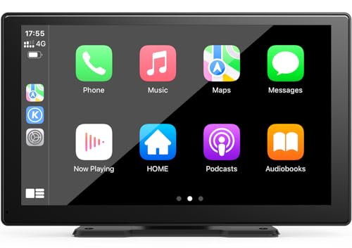 Wireless Apple Carplay& Android Auto, 9'' Portable Apple Carplay Car Stereo with 1080P Backup Camera, Voice Control/Navigation/BT/Phone Mirroring