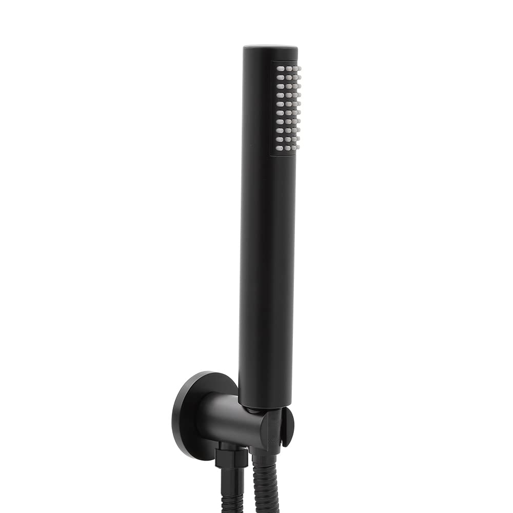 Kit doccia moderno nero opaco con soffione 30 cm, braccio 35 cm, doccino con flessibile e supporto in Acciaio inox e ABS