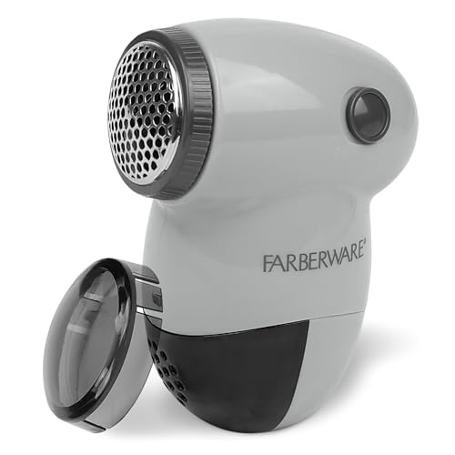 Image of Farberware Fabric Shaver & Lint Remover for Clothing, Small, Portable | Triple blade sweater shaver removes pilling, fuzz, and lint balls from clothes, couch, and furniture, battery operated