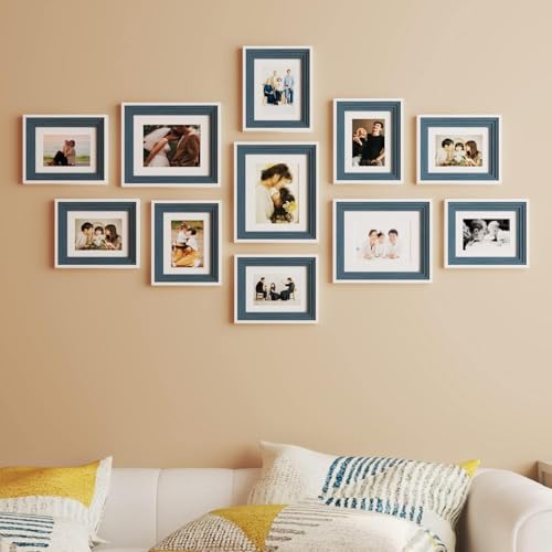 Image of Art Street Engineered Wood Boulevard Premium 3D Wall Rectangular Photo Frame Set of 11 PCS Picture Frames for Wall Hanging (8x10 inch-3 pcs), (6x8 inch-8 pcs) Step - Blue