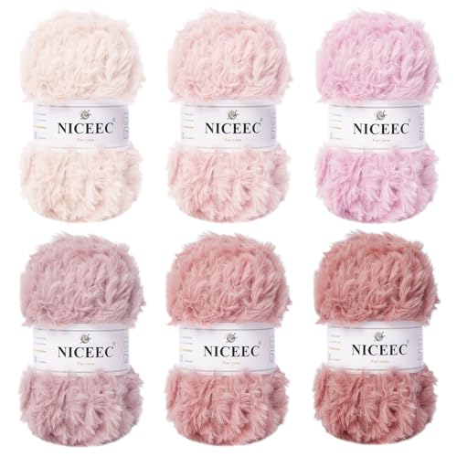 Image of NICEEC Faux Fur Yarn Super Soft, Chunky & Fluffy, Eyelash Yarn for Crochet & Knitting(Total Length 210yds /10.6oz) - Pink Series /300g