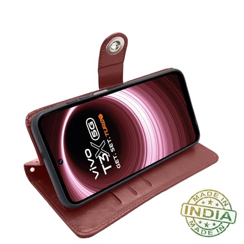 Image of Pikkme Vivo T3x 5G / Vivo Y200i 5G Flip Cover Leather Finish | Inside TPU with Card Pockets | Wallet Stand and Shock Proof | Complete Protection Button Flip Case (Brown)