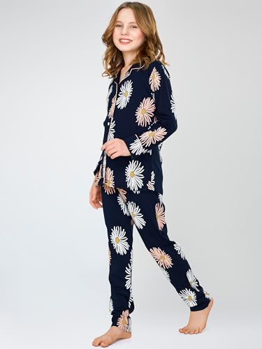 Image of ZEYO Night Suit for Girl's Floral Printed Cotton Night Dress of Shirt and Pajama Set 5538