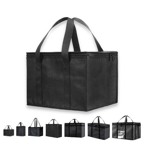 NZ home Sac Isotherme (38L, XL Plus, lot de 2) pour la livraison de nourriture et l'épicerie avec dessus zippé, noir