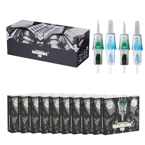 Dragonhawk Yue Tattoo Cartridge Needles - 50Pcs Mixed Sizes 1003RL 1009RL 1211RL 1007RM 1213RM Round Liner Magnum Disposable Tattoo Needles Cartridges for Rotary Tattoo Pen Machine Gun