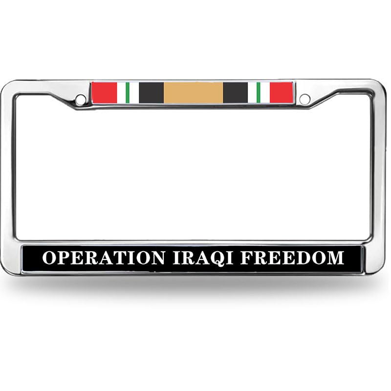 Image of Iraqi War Veteran License Plate Frame Chrome US Military Veteran Scratch-Resistant License Plate Frame
