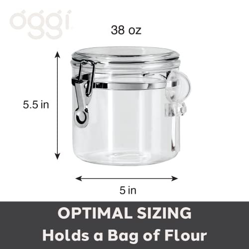 image for OGGI Clear Canister Airtight 38oz - Clamp Lid & Spoon - Airtight Food 