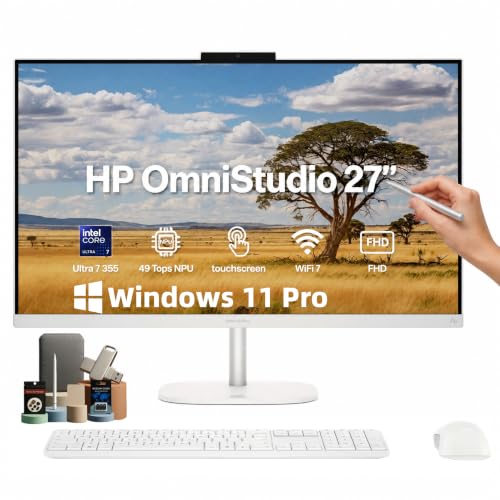 Image of HP OmniStudio 27 inch Touch AIO Desktop Computer (2026), Intel Ultra 7 355U (Up to 4.7GHz) with 49 Tops NPU, 32GB RAM 2TB SSD, 27inch FHD, Wi-Fi 7, Window 11 Pro, Business & Study AI All-in-One Computer