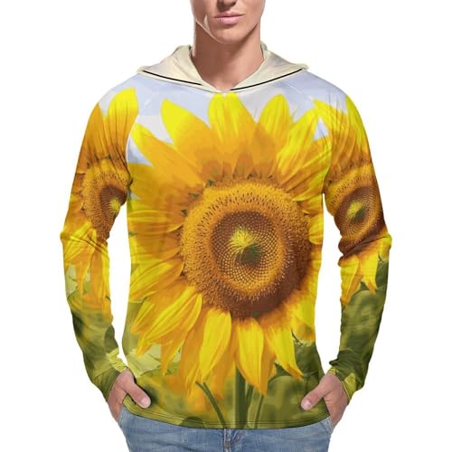 Men's Sun Shirts UPF 50+ Rash Guard Long Sleeve Sun Protection Hoodie Sunflower Lightweight Shirt 3XL