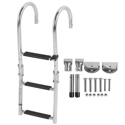 Escalera para Barcos Pontón de 3 Pasos, Escaleras Plegables para Barcos, Pasamanos Arqueados Antideslizantes de Acero Inoxidable, Escalera para Barcos para Pontones, Barcos, Yates