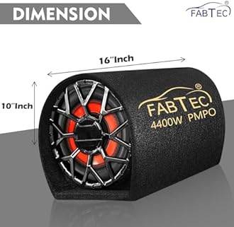 FABTEC 8" Car Bass Tube Subwoofer with Inbuilt Amplifier Deep Bass & Powerful Sound Premium Grey Finish