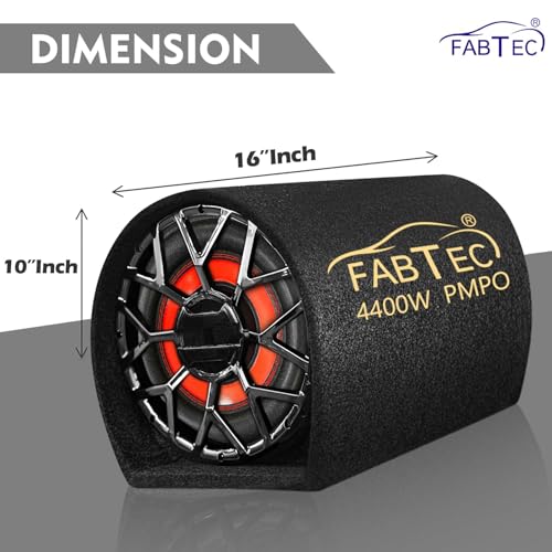 FABTEC 8" Car Bass Tube Subwoofer with Inbuilt Amplifier Deep Bass & Powerful Sound Premium Grey Finish