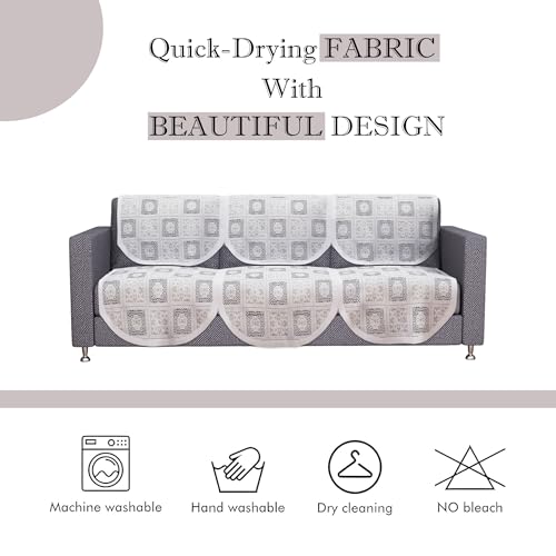 Image of Kuber Industries (Set of 6) Stylish & Durable Cotton Sofa Covers 3 Seater | Washable Sofa Protector /Mat | Suitable Slipcover for Living Room & Office | Square Flower - White
