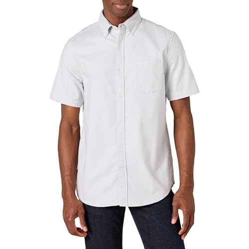 Amazon Essentials Men's Regular-Fit Short Sleeve Stretch Oxford Shirt with Pocket, Light Grey, X-Large