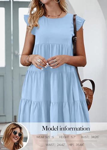 Image of KIRUNDO Summer Dresses for Women Sundress Sleeveless Ruffle Sleeve Round Neck Loose Short Flowy Pleated Mini Babydoll Dress