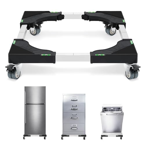 Nefish Furniture Dolly Adjustable Mini Fridge Stand with Wheels Washing Machine Stand Mobile Roller with 4 Locking Swivel Wheel Universal Mobile Base Moving Cart for Dryer Refrigerator