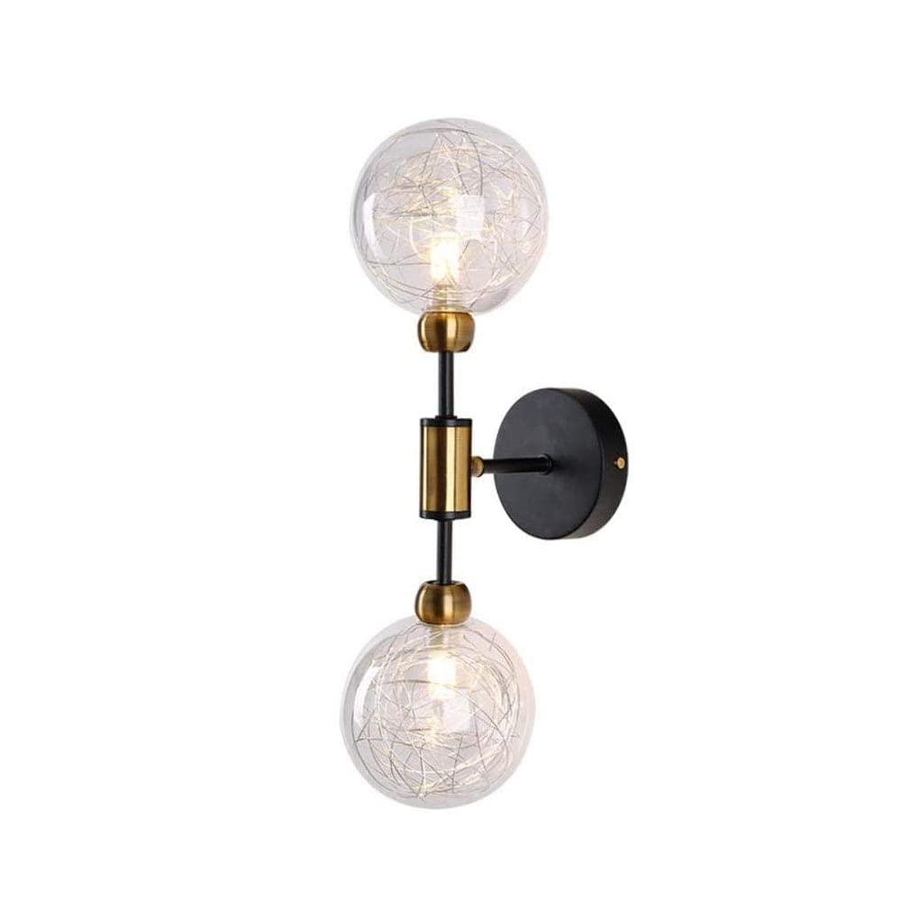 IUokLU Wall Sconce Light Fixture 2PCS Corridor Lamp Retro Wrought Wall Lamp Glass Lampshade Suitable for Restaurant Aisle Wall Lamp(Black-2head)