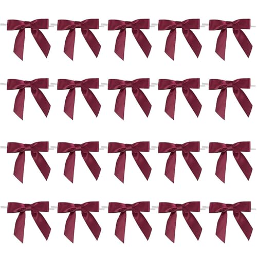 20 PCS Burgundy Small Ribbon Bows with Twist Tie Decorative Gift Satin Bows for Wrapping Crafting Wine Glasses Wedding Christmas and Birthday Party Decorations