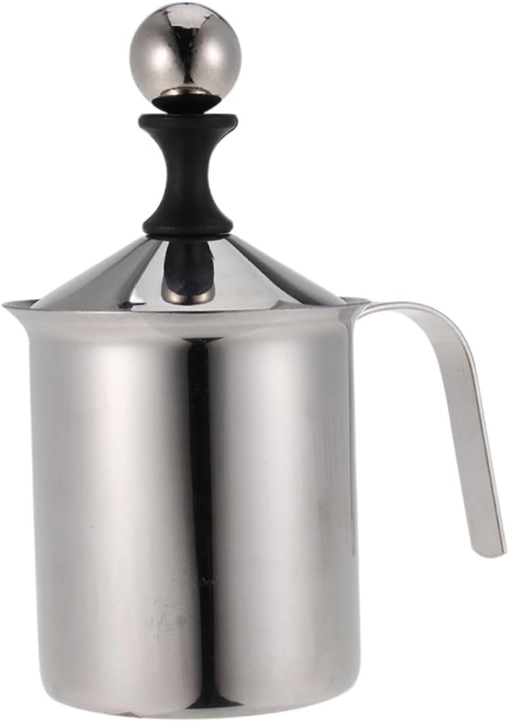 800cc Manual Milk Frother Milk Bubbler Handheld Maker Stainless Steel Dispenser Double Mesh Design for Soft Fine