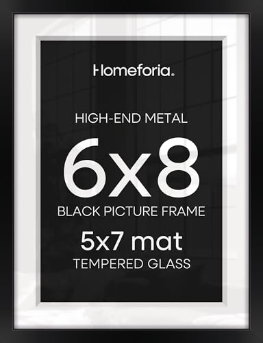 Image of Homeforia 6x8 Black Picture Frame, High-End Metal, 5x7 Mat, Glass | High End Aluminum, Tempered Glass, Acid-Free 5x7 Removable Mat, 6x8 in Edge-to-Edge Display 8x6, Wall Kit, Set Of 3