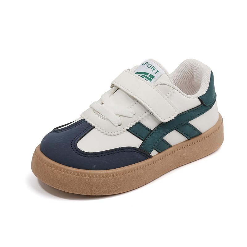 Kids Sport Sneakers with Hook and Loop Strap, Brown and White, Casual Athletic Shoes