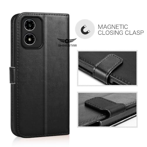 Image of SHINESTAR Motorola Moto G04 / Moto G04s Flip Back Cover | PU Leather Flip Cover Wallet Case with TPU Silicone Case Back Cover for Motorola Moto G04 / Moto G04s - Classy Black