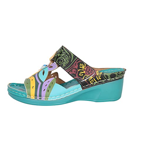 oiangi Womens Sandals 2023 Summer Wedge Orthopedic Sandals with Arch Support Comfy Slip on Flower Hollow Peep Toe Platform Slippers Boho Beach Shoes3