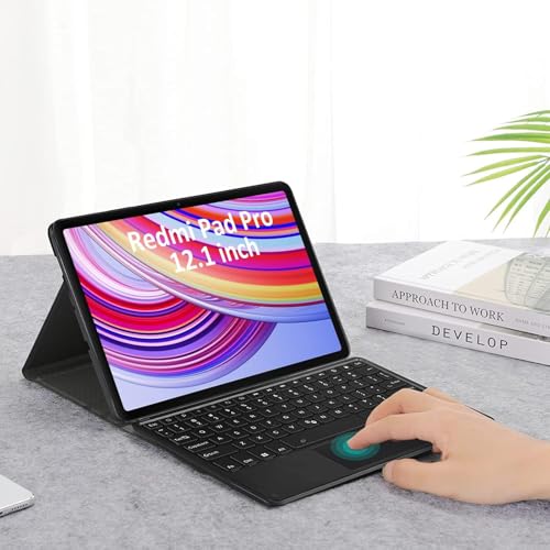 Image of HOM Tri Fold Wireless Bluetooth Keyboard with Trackpad /Touchpad Tablet Cover Case for Redmi Pad Pro 5G Tablet 12.1 inch - Black