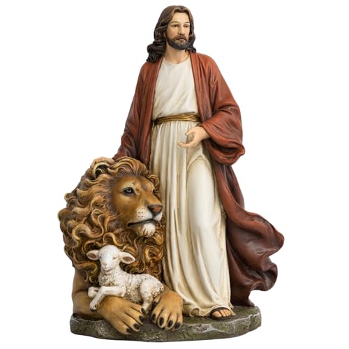 Estatua de Jesús con León y Cordero 10.8 Pulgadas