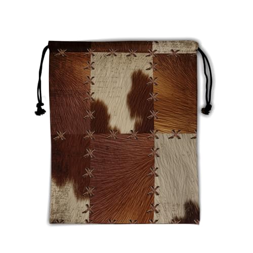 Image of Nerxy Patchwork Grip Bag - Cowhide Print Gymnastics Grip Bag Vintage Gymnasts Gym Bag X Stitch Drawstring Gift Bag Gym Storage Pouch for Sports Party Favors