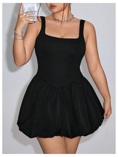 SOLY HUX Women's Plus Size Square Neck Sleeveless A Line Bubble Dress Y2k Mini Dresses4