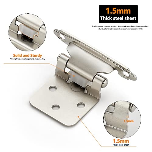 Ravinte 50 Pack 25 Pairs 1/2 Inch Overlay Cabinet Door Hinges Kitchen Satin Nickel Semi-Concealed Face Mount Self-Closing Cabinet Hinges with Bumpers & Screwdriver - Image 4