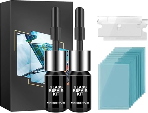 Windshield Crack Repair Kit,2025 Upgrade 2 Bottles Windshield Chip Repair Kit Nano Glass Repair Liquid for Chips,Cracks,Bulls-Eye,Star-Shape Cack (Black)