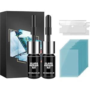 Kit de reparación de grietas para parabrisas, kit de reparación de chips de parabrisas, 2 botellas, líquido de reparación de vidrio nano para astillas, grietas, ojos de toro, forma de estrella (negro)