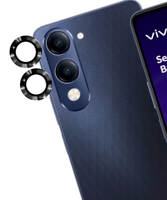 Image of A3sprime Back Camera Lens Protector for vivo T4 Lite 5G |Scratch Resistant 9H Tempered Glass with Metal Ring Guard| Set of 1 Pairs (Black)