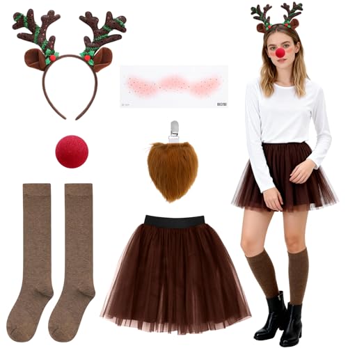 GSrenyu 7 Pcs Christmas Dress for Women Reindeer Costume Adu