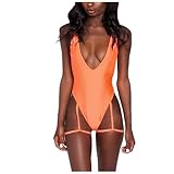 Set di biancheria intima da donna, taglie grandi, con scollo a V, trasparente, set di biancheria intima, reggiseno erotico, biancheria intima sexy con push up, camicia da notte, Colore: arancione., M