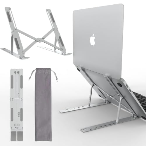 Opie Premium Solid Metal Laptop Stand, 7-Level Ergonomic Height Adjustable Foldable Portable Notebook Riser for Desk, Non-Slip Design & Enhanced Heat 