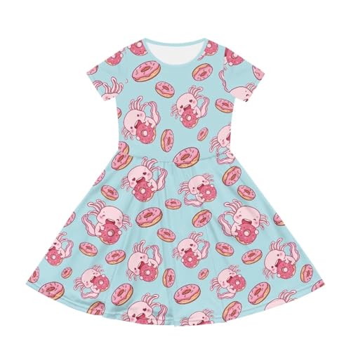 Girls Summer Dress Short Sleeve Midi Dresses A-Line Swing Dresses for Teen Girls 2-14 Y4