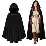 AOOWU Medieval con Capucha, Medieval Renacimiento Traje con Diseño de Hebilla de Metal, Estilo de Corte Retro para Capa Halloween para Cosplay, Capa Disfraz Halloween para Carnaval Fiesta Cumpleaños