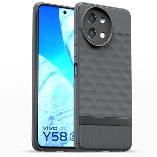 Image of Pikkme Back Cover for Vivo Y58 5G / Vivo T3x 5G / Vivo Y200i 5G Camera Protection 3D Hexa Cube Design Silicone Protective Bumper Case (Grey)