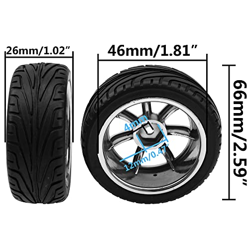 Hircqoo 2.59In Rubber Tires & 12Mm Hex Plastic Wheel Rims Set Compatible With Traxxas Kyosho Hpi Tamiya Associated 1/10 Rc On-Road Touring Car (Black) #TOP5