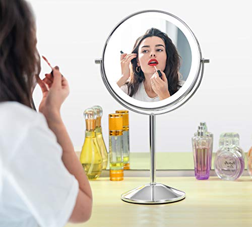 TOGETOP Led-make-upspiegel, verlichte make-upspiegel met 5 x / 1 x vergroting, oplaadbare make-upspiegel, tafelspiegel - Image 3