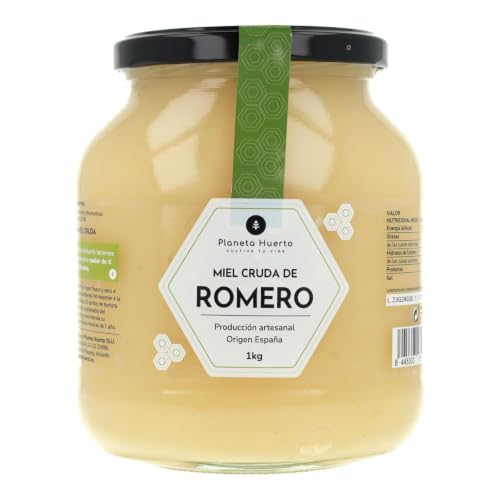 PLANETA HUERTO | Miel Cruda de Romero 1 kg, Miel Artesanal Ecológica, Natural y sin Pasteurizar, Origen España - Miel Cruda Rica en Sabor, Fórmula Nutritiva Ideal para Té, Panadería y Cocina Saludable