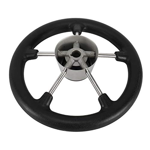 Dasmarine 5 Spoke 11" Dia. Boat Steering Wheel,3/4" Shaft,25 Degree Dish,304 Stainless Steel Steering Wheel With Black Pu Foam (11" Without Knob) #TOP6