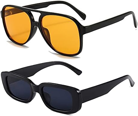 Long Keeper Retro Polarised Sunglasses for Women Men Oversize Vintage 70s Pilot Sunglasses, Large Square Frame Double Bridge Retro Glasses Anti UV