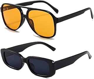 Long Keeper Retro Polarised Sunglasses for Women Men Oversize Vintage 70s Pilot Sunglasses, Large Square Frame Double Bridge Retro Glasses Anti UV