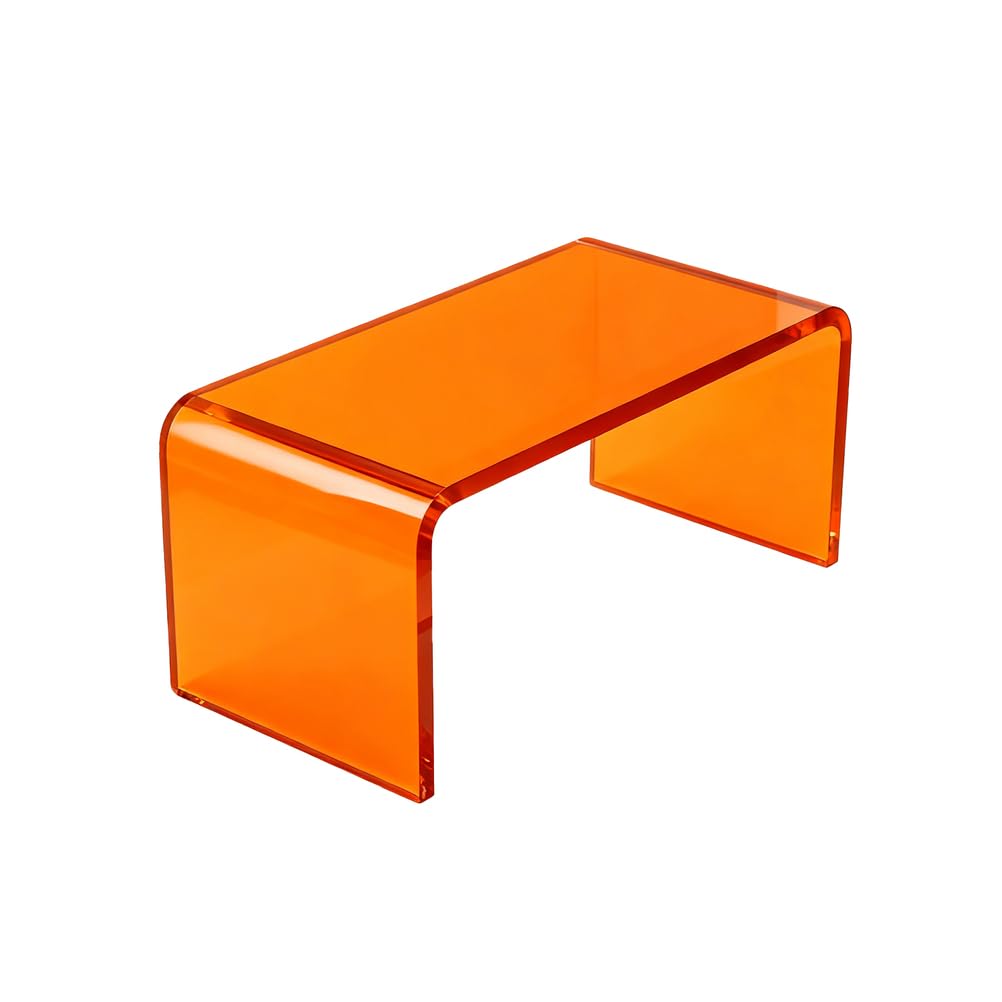 SXZenSpace Acrylic Riser Display Stand, Clear C-Shaped Coffee Side Table | Versatile Floating Small for Cupcake, Collectibles Display, Retail Showcase, Decorations,Orange,42.5 * 26.6 40cm